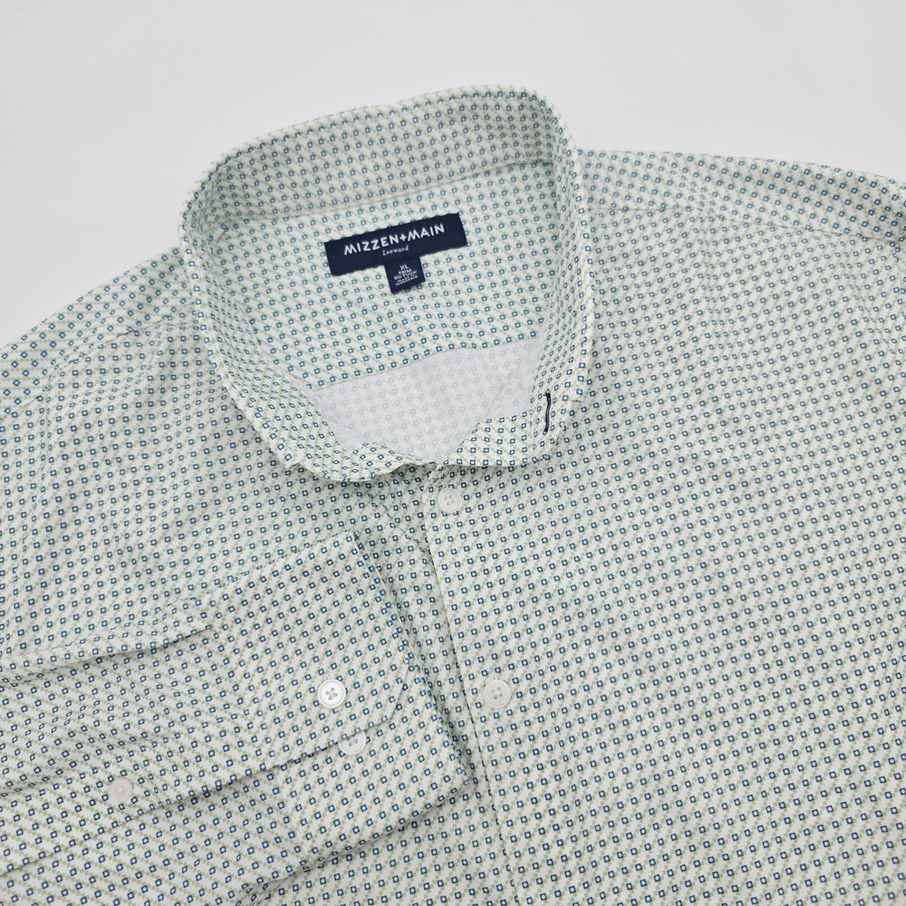 Mizzen+Main Mens XL Leeward Trim No Tuck Shirt Green Blue Geometric Long Sleeve